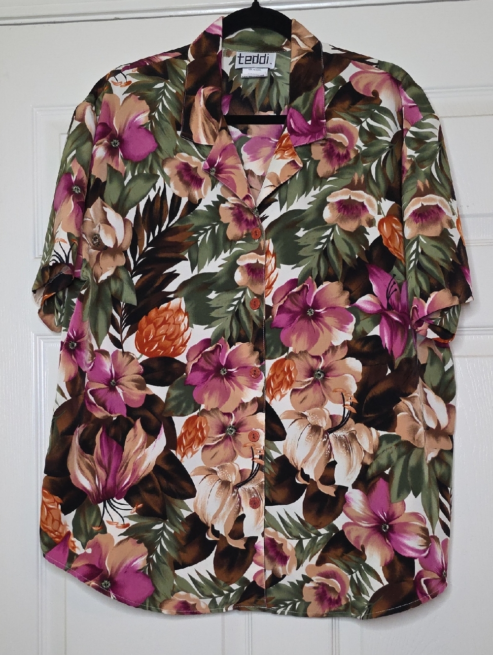 Vintage Floral Camp Shirt Button Down Short Sleeve Hawaiian Large